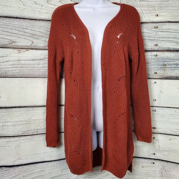 Cyrus C Collection Women’s Rust Open Front Knit Cardigan Small Criss Cross Back - Picture 1 of 8